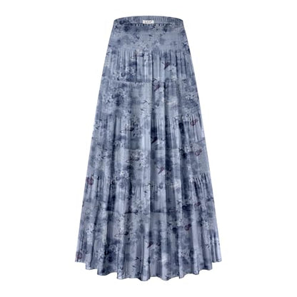 Women's Maxi Skirt with Pockets Casual A Line Pleated Skirt - color: Blue Watercolor, size: Medium