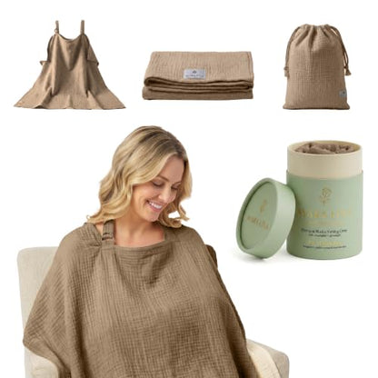 Premium Muslin Nursing Cover for Breastfeeding Privacy & Comfort - color: Beige