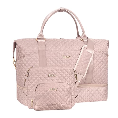 Weekender Bags for Women, Large Travel Duffel Bag, Carry on Overnight Bag - color: K-3PCS Nude