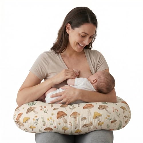 Nursing Pillow and Body Positioner for Breast Feeding and Bottle Feeding, Ultra Soft Breastfeeding Pillows with Removable Pillow Cover (Mushroom Grove) - color: Mushroom Grove