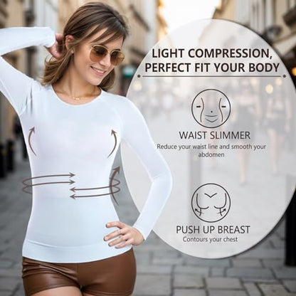 +MD Womens Long Sleeve Undershirts Tops Bamboo Viscose Underscrub - color: White, size: XX-Large