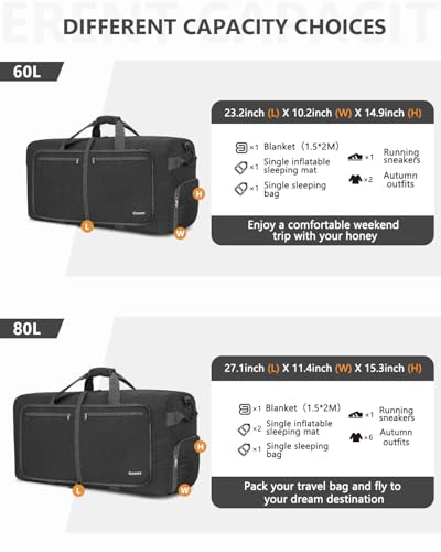 Gonex 150L Foldable Travel Duffle Bag with Shoe Compartment, Lightweight - color: Dark Grey, size: 150L