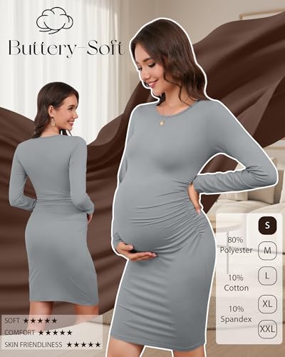 Riyiper 3 Pack Women's Long Sleeve Maternity Dresse - color: Black, Light Gray, Coffee, size: Small