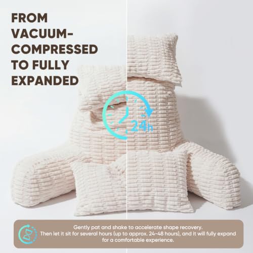 28" XXL Reading Pillow, Backrest Pillow with Detachable Neck Pillow - color: Beige, size: XX-Large(28inch)
