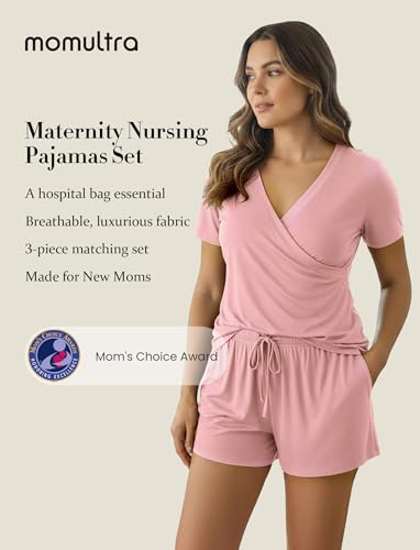 PATPAT 3-Piece Maternity Nursing Pajamas, Womens Lounge Set with Pockets - color: Light Pink, size: XX-Large