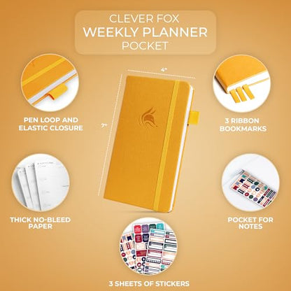 Clever Fox Pocket Planner, Mini Undated Weekly Calendar, Small Amber Yellow - color: Amber Yellow, size: Pocket size (3.7" x 6.7")