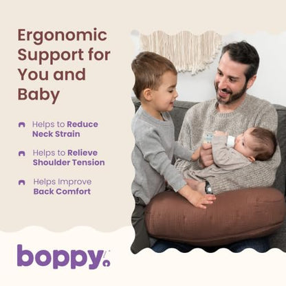 Boppy Nursing Pillow, Cotton Muslin Ergonomic Breastfeeding Support Pillow - color: Luxe - Chestnut Muslin