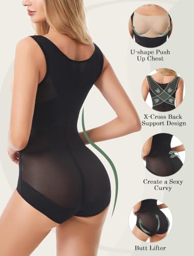 Shapewear Bodysuit for Women Tummy Control Stomach Body Shaper - color: Black, size: 3X-Large