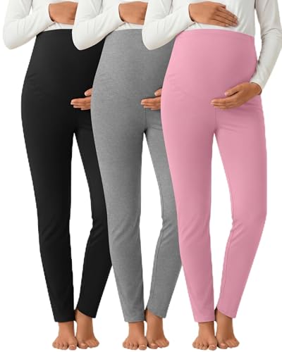 3 Pack Women's Maternity Pants Home Lounge Pajamas - color: Black, Pink, Light Heather Gray, size: Medium