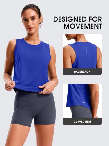 SANTINY Cropped Racerback Workout Tank Top - color: Blue, size: Medium