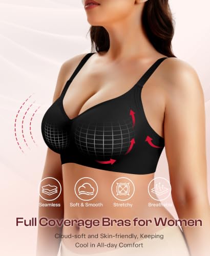 Werena Jelly Bras for Women Wireless Minimizer Plus Size Push Up Bra - color: Black, size: Medium