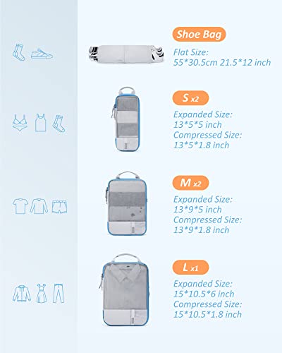 BAGSMART Compression Packing Cubes for Travel Essentials - color: White & Blue, size: Set of 6