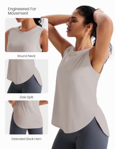 JOYSPELS Ice Silk Workout Tank Top Loose Fit Yoga Shirts UPF 50+ - color: Birch Heather, size: Large