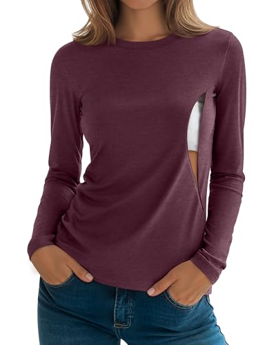 Women's Cotton Modal Maternity Nursing Tops - color: Wine Red, size: XX-Large
