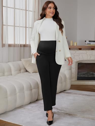 Maternity Work Pants Skinny Office Trousers - color: Black, size: X-Large