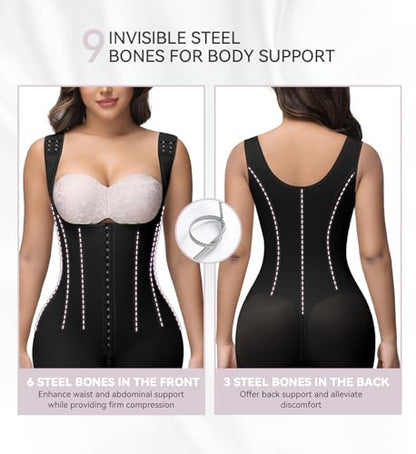 SHAPSHE Fajas Colombianas Moldeadoras Open Bust Full Body Shaper with Bones - color: Black(one Size Larger May Be Better), size: XX-Large