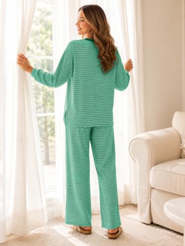 Sexyasasii Women's 2 Piece Striped Lounge Set Maternity Pajama Sets - color: Green, size: Small
