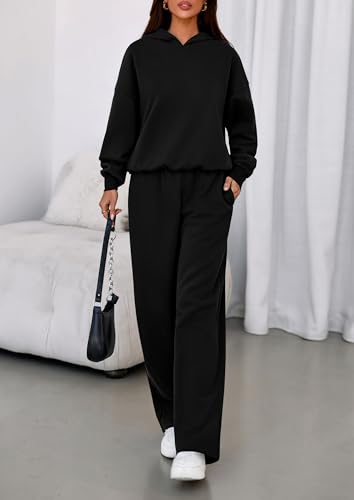 PRETTYGARDEN 2 Piece Lounge Sets for Women Matching Sweatsuits - color: Black, size: Medium