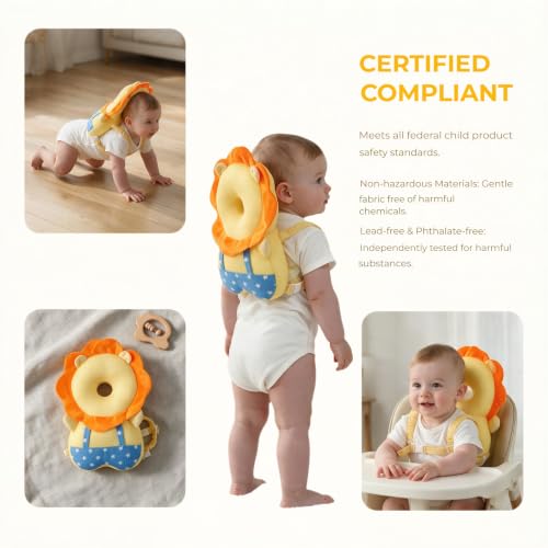 Baby Head Protector Backpack - Soft & Lightweight Fall Cushion Backpack for Toddlers Walking and Crawling - color: Lion