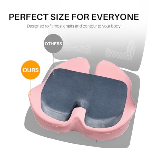 X Large Memory Foam Seat Cushion for Office Chair, Sciatica Support, Pink