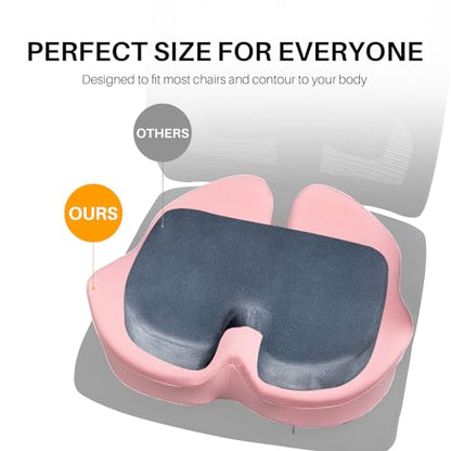 X Large Memory Foam Seat Cushion for Office Chair, Sciatica Support, Pink