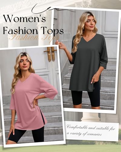 Huukeay 3 Pack Womens 3/4 Sleeve Oversized Tops - color: Black, Dark Gray, Rose Pink, size: Medium
