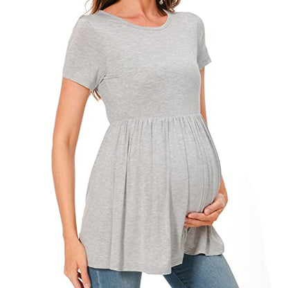 Bearsland Short Sleeve Maternity Top - color: Green & Light Grey & White Flower, size: Small