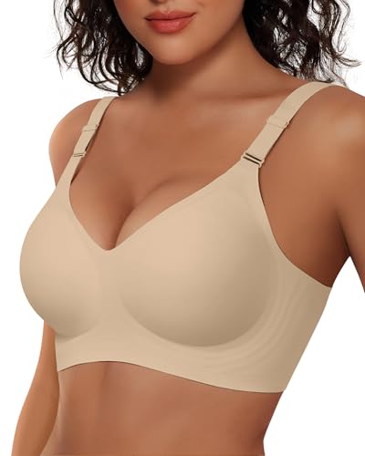 Vertvie Jelly Bra No Underwire Seamless Push Up Full Coverage - color: Semolina, size: Medium