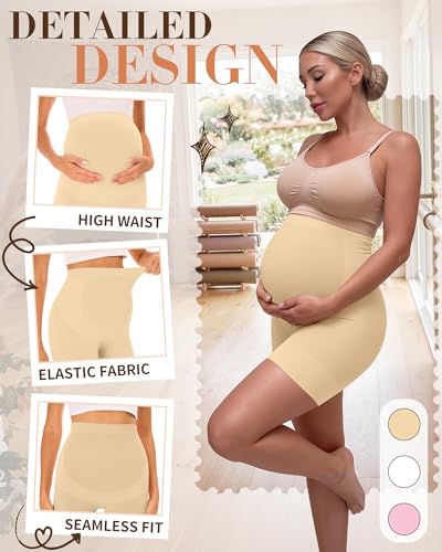 3 Pack Maternity Shapewear Shorts - color: Nude, White, Light Pink, size: Medium