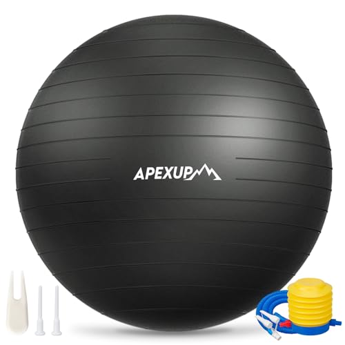 APEXUP Yoga Ball, 660 lbs Anti-Burst Exercise Ball with Pump, 5 Sizes - color: Black, size: L (23"~26") 65cm