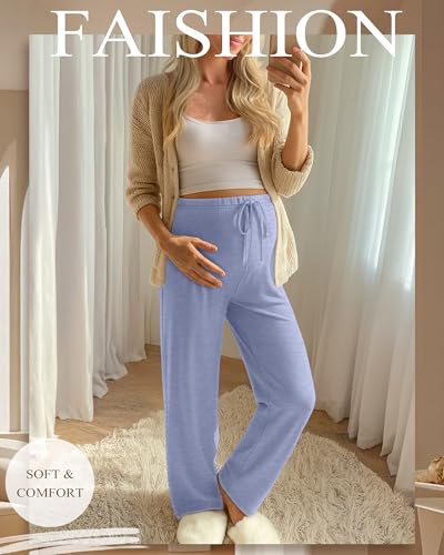 3 Pack Maternity Wide Leg Pants Pregnancy Pants - color: Sky Blue, Dark Gray, Black, size: Large