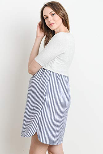 LaClef Women's Maternity Nursing Shift Dress with Side Pocket - color: H Gray/Black Stripe, size: Small