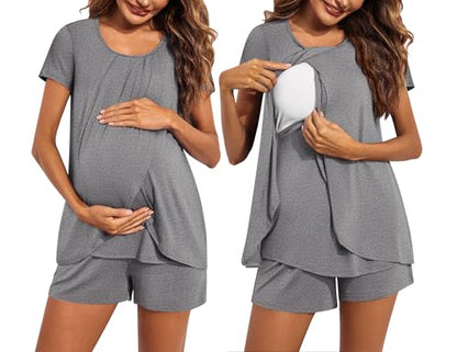 Ekouaer Women's Maternity Nursing Pajamas Set Breastfeeding Sleepwear Pjs - color: Grey, size: X-Large