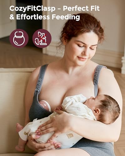 Momcozy Busty U.S. Cotton Nursing Bras for Breastfeeding Maternity Bra - color: Grey, size: Large