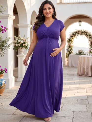 KOH KOH Womens Long Flowy Cap Sleeve Empire Waist Cocktail Maxi Dress Gown - color: Indigo Blue Purple, size: Medium