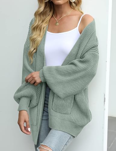 MEROKEETY Long Sleeve Oversized Cardigan Sweaters for Women - color: Sage, size: Large
