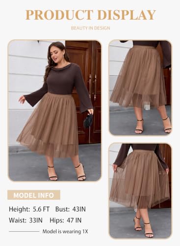 Eytino Plus Size Maxi Skirts for Curvy Women - color: Brown, size: 3X