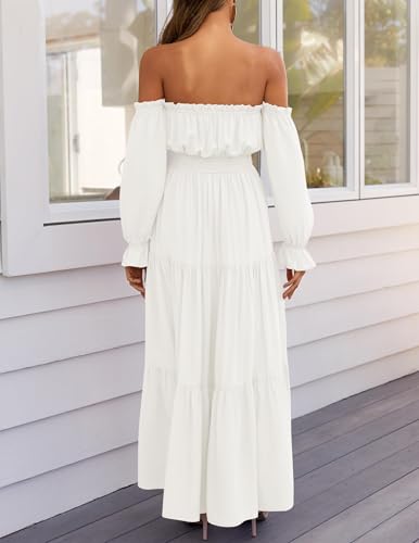 ZESICA Womens Fall Long Sleeve Boho Off Shoulder Maxi Dresses - color: White, size: Medium