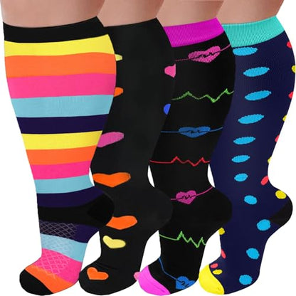 4 Pairs Plus Size Compression Socks,Extra Wide Calf - color: Colorful/Black/Purple/Blue, size: XX-Large