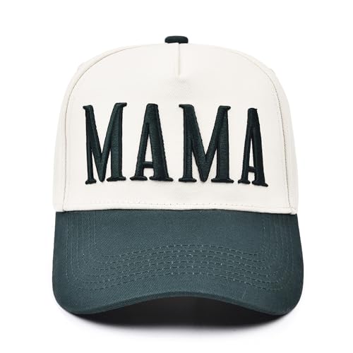 Women’s Mama Trucker Hat Trendy, Embroidered Adjustable Mom Baseball Cap, Two-Tone Ponytail Hat for Outfits - color: Green
