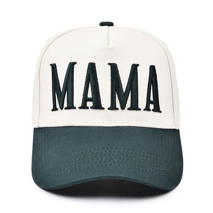 Women’s Mama Trucker Hat Trendy, Embroidered Adjustable Mom Baseball Cap, Two-Tone Ponytail Hat for Outfits - color: Green