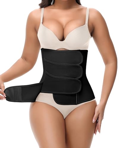 SHAPSHE Postpartum Belly Band Adjustable Wrap for Abdomen Compression - color: Black 4 Velcro, size: Medium