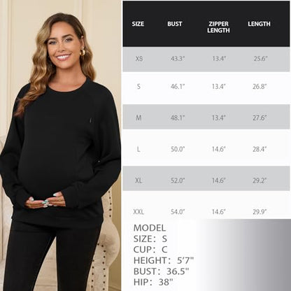 DEBELLY Nursing Friendly Sweatshirt for Breastfeeding Dual Zippers - color: Black, size: Large