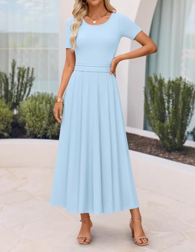 ZESICA Women's Casual Summer 2026 Short Sleeve Maxi Dress - color: Light Blue, size: Medium