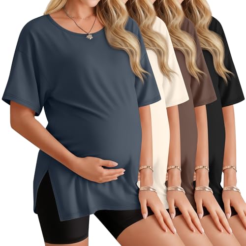 4 Pack Women's Maternity T Shirts - color: Dark Blue, Beige, Coffee, Black, size: Small