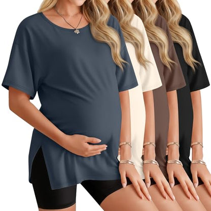 4 Pack Women's Maternity T Shirts - color: Dark Blue, Beige, Coffee, Black, size: Small