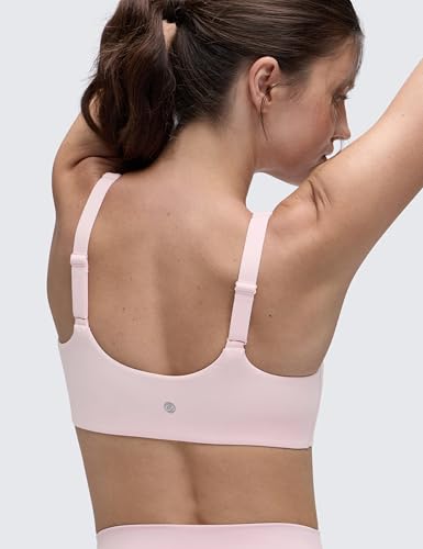 CRZ YOGA Double Lined Scoop Neck Sports Bras - color: Strawberry Pink, size: Small