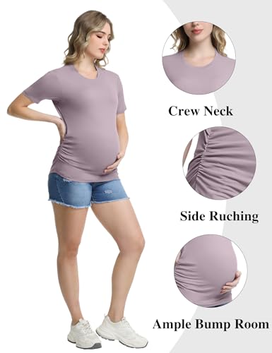 Siimcuzy 1/4 Pack Women's Maternity Shirts Short Sleeve Side Ruched - size: XX-Large
