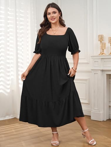 CICIDUDU Plus Size Casual Summer Milkmaid Maxi Dresses for Curvy Women - color: Black, size: 4X-Large Plus