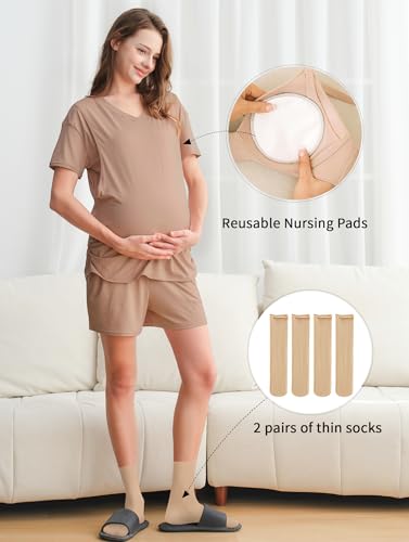 DANSHOW Maternity Nursing Pajama Set Postpartum Lounge PJS - color: Light Pink, size: XX-Large
